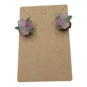 Floral Pink and Green Earrings clip on